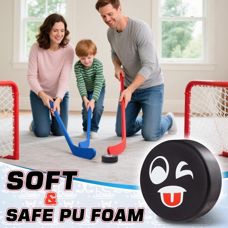 Retrora 24 Pcs Foam Ice Hockey Pucks with Emotions Faces & Mesh Bag - Mini Indoor 3" Funny Hockey Pucks for Practice, Training, Birthday Party Favors & Fun Gift Decoration - Image 3